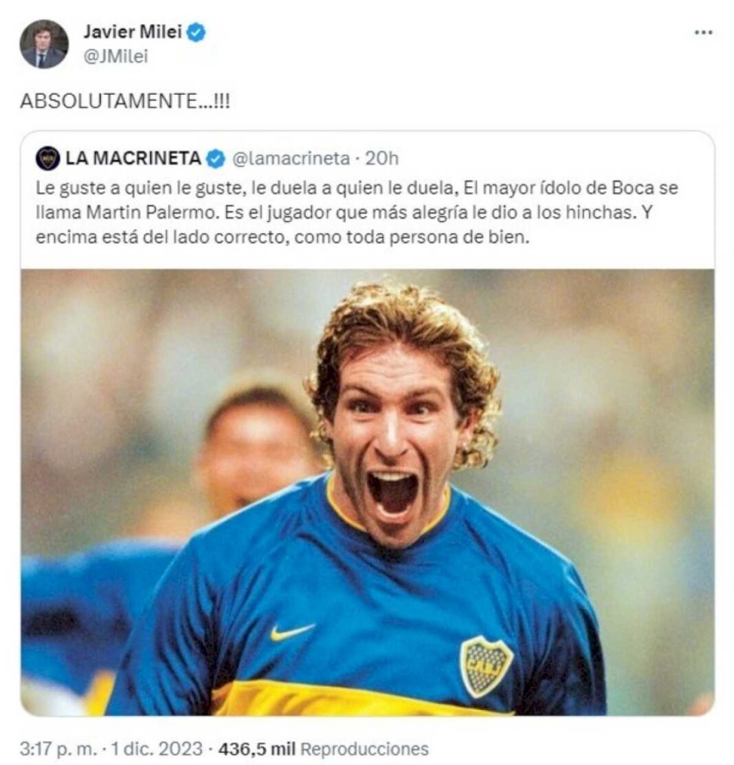 javier-milei-volvio-a-meterse-en-la-interna-de-boca-con-otro-elogio-para-martin-palermo