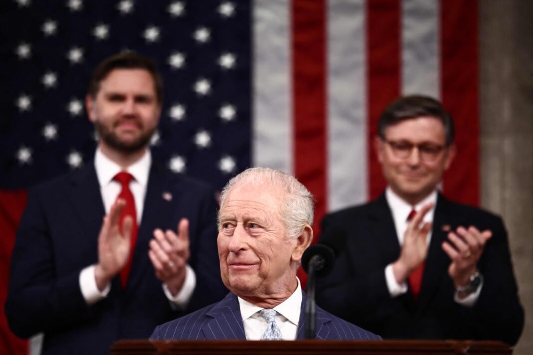 Rey Carlos III pronunciando discurso ante el Congreso de Estados Unidos