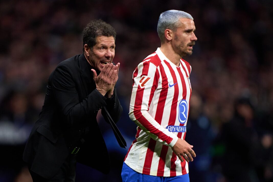 Antoine Griezmann y Diego Simeone en entrenamiento del Atlético de Madrid previo a la final de Copa del Rey