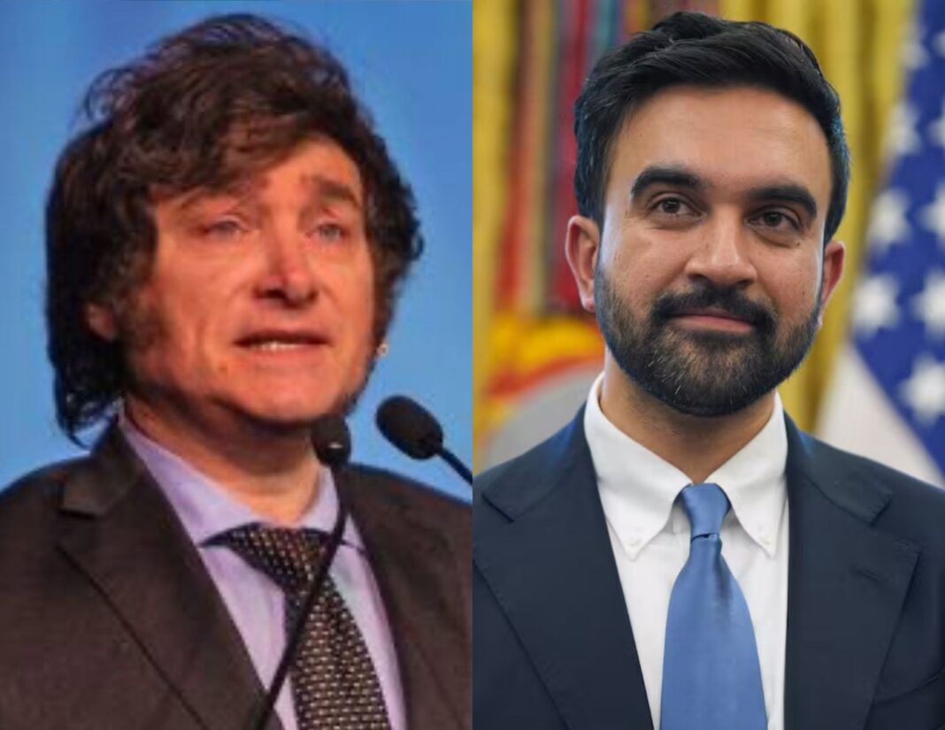 Javier Milei hablando en un micrófono