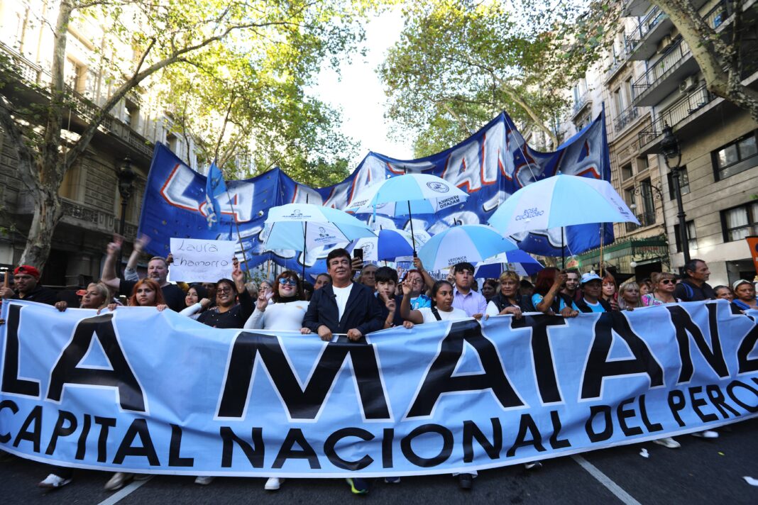 Fernando Espinoza, intendente de La Matanza, durante declaraciones en el Día del Trabajador