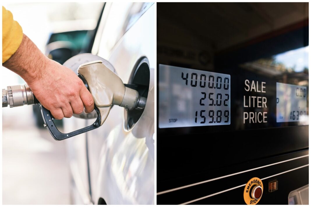 Estación de servicio en Illinois con cartel de precios de combustible