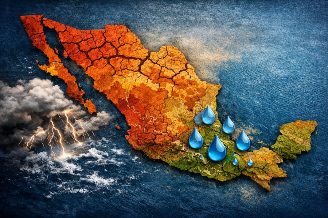 Mapa de México con regiones afectadas por el fenómeno del Niño Godzilla en 2026