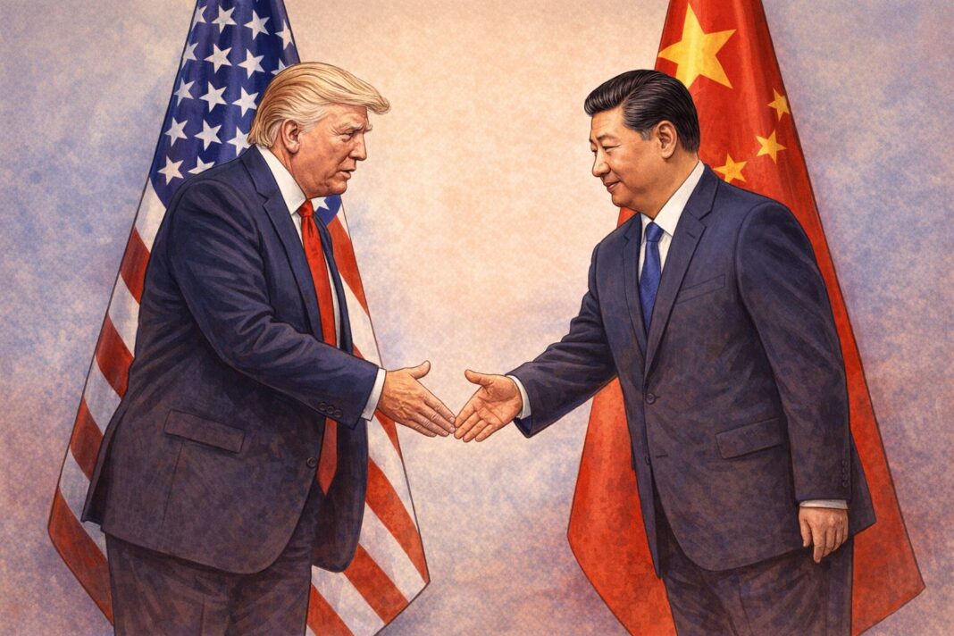 Bandera de Taiwán y Estados Unidos en mesa de negociaciones