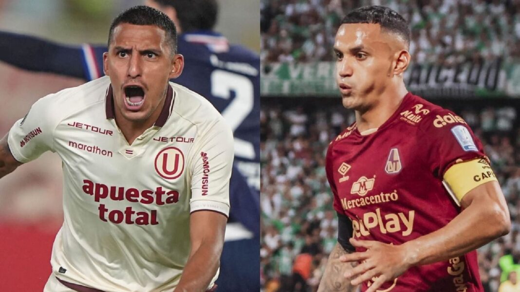 Estadio Monumental U Marathon con jugadores de Universitario y Deportes Tolima en la previa del partido