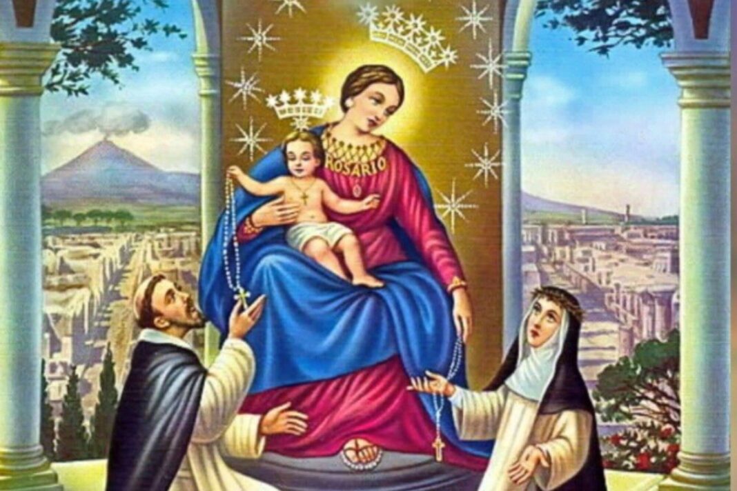 Imagen de la Virgen de Pompeya con el Niño Jesús y el rosario
