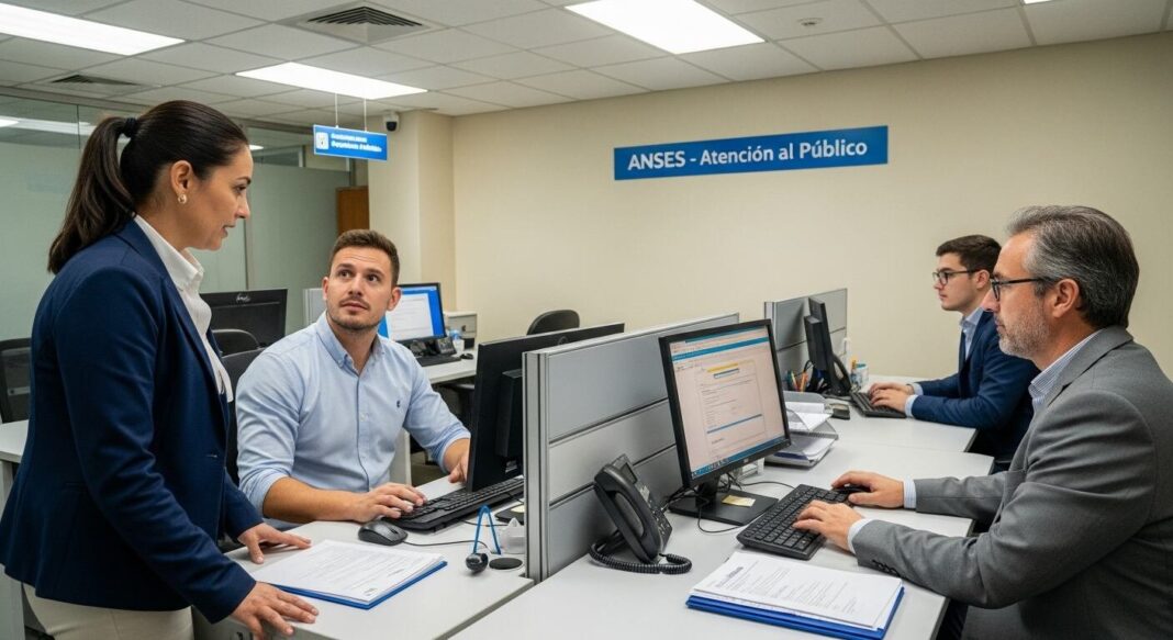 Oficina de ANSES con cartelería del programa Va a Tu Trabajo