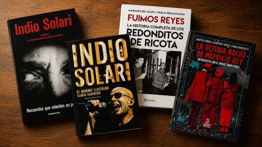 Portadas de cuatro libros sobre Los Redondos y el Indio Solari