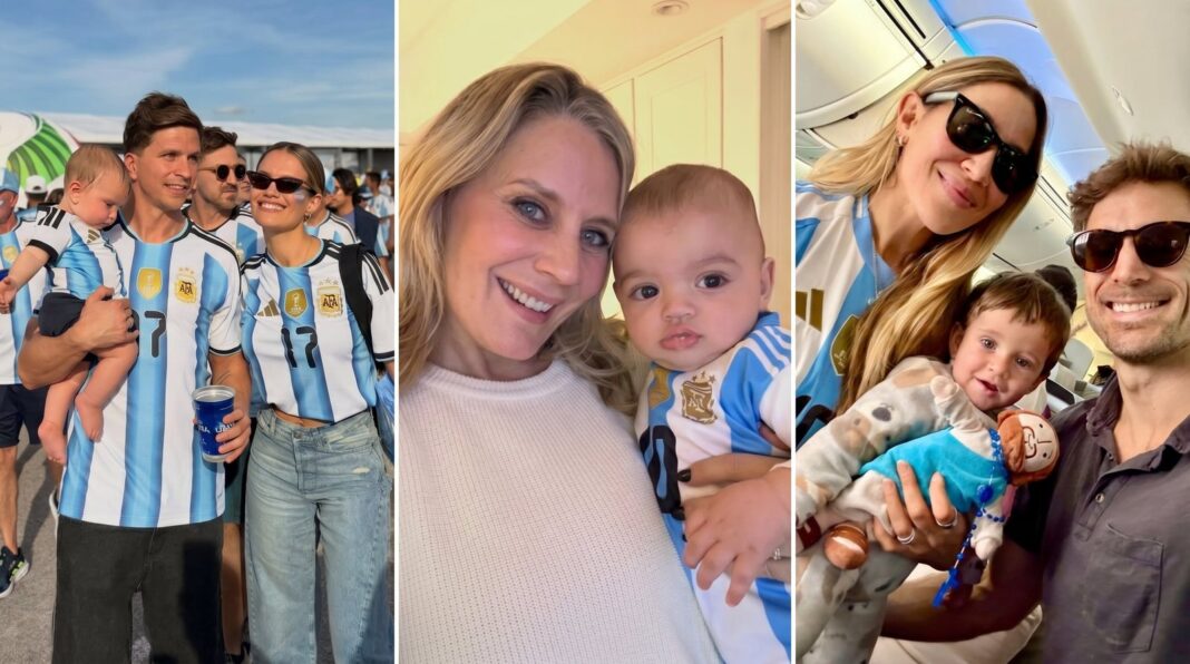 Familias de famosas argentinas con camisetas albicelestes durante el Mundial