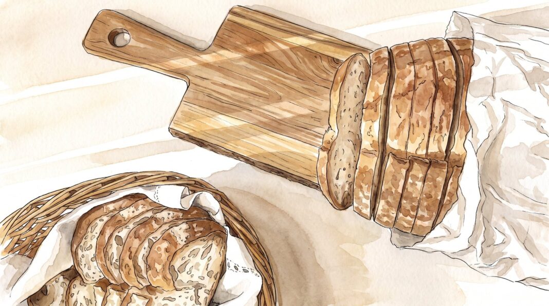 Ilustración de una molécula de gluten y un pan
