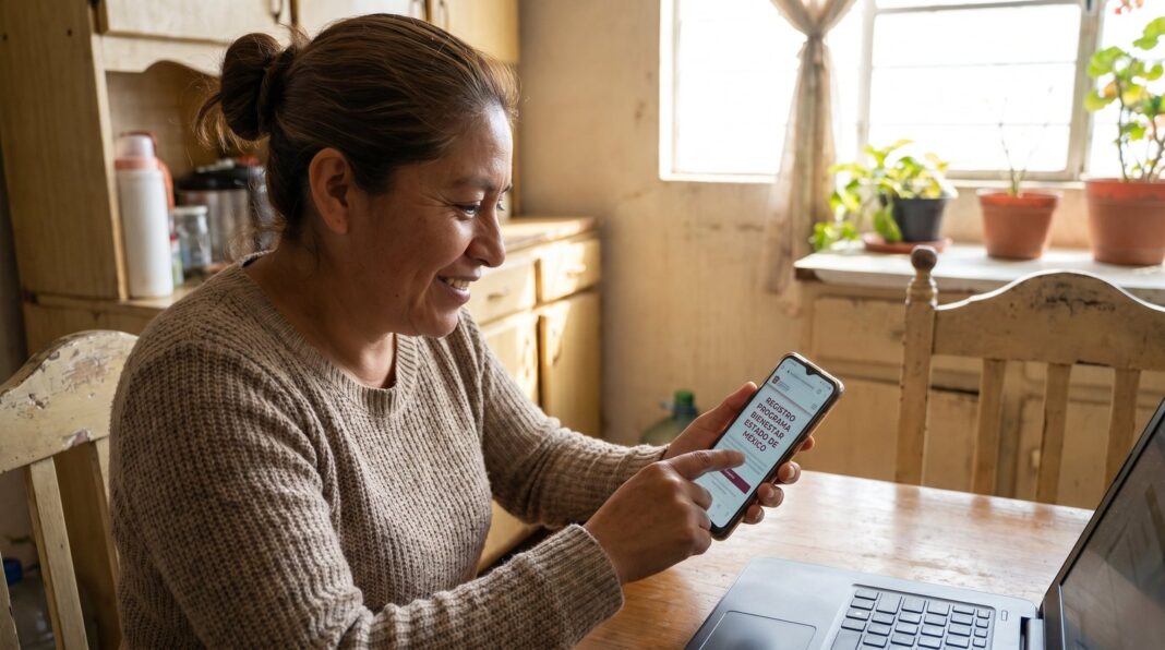 Persona usando teléfono móvil con pantalla de registro de línea