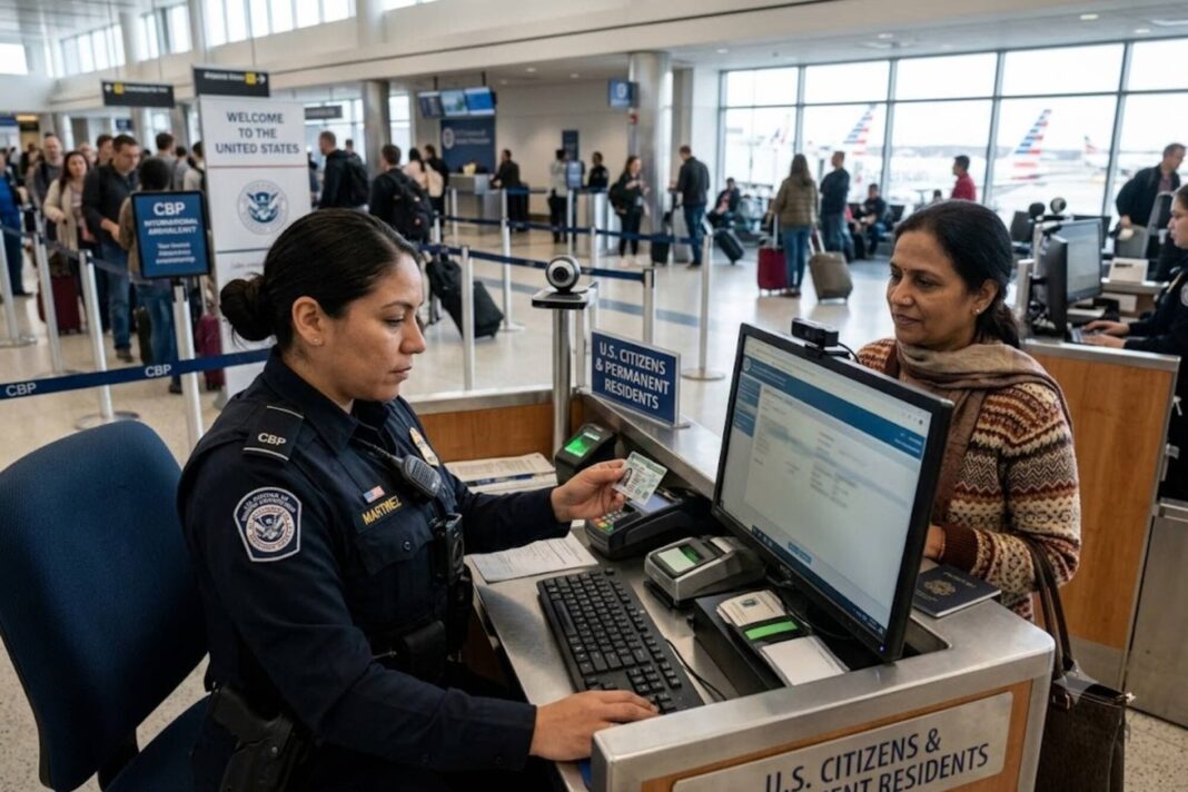 Pasajero con green card en aeropuerto internacional