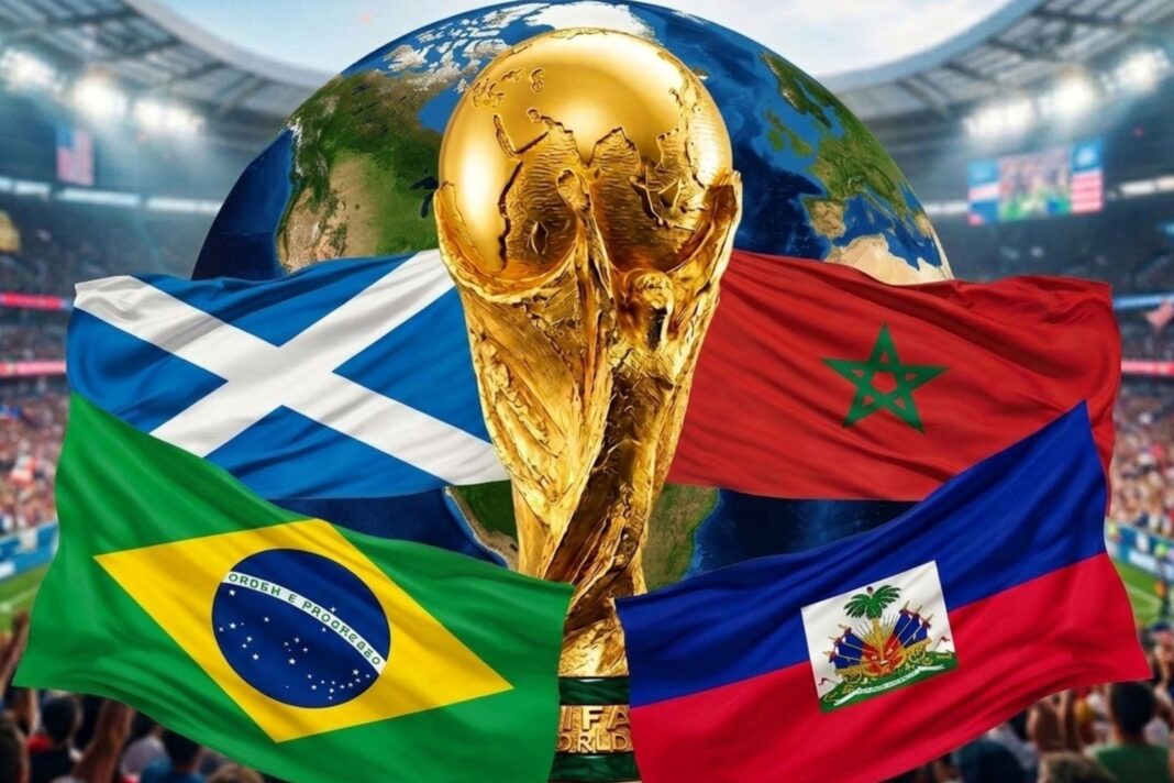 Estadio del Mundial 2026 con banderas de selecciones