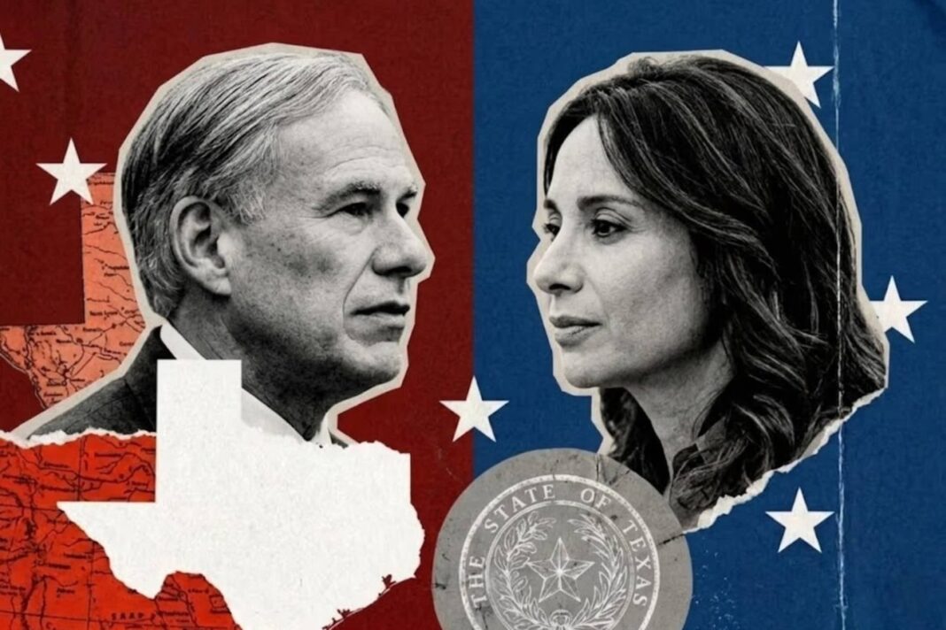 Mapa de Texas con banderas de Estados Unidos