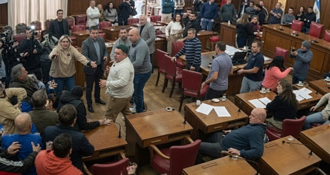 Concejo Deliberante de Mar del Plata durante incidentes entre taxistas y conductores de aplicaciones