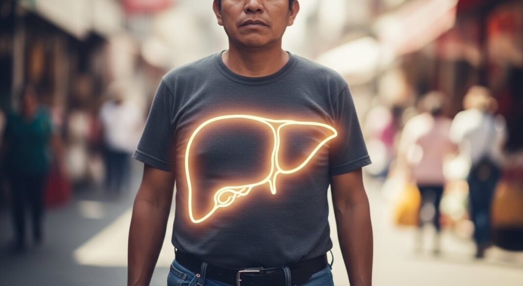 Persona realizándose un ultrasonido hepático para diagnóstico de hígado graso