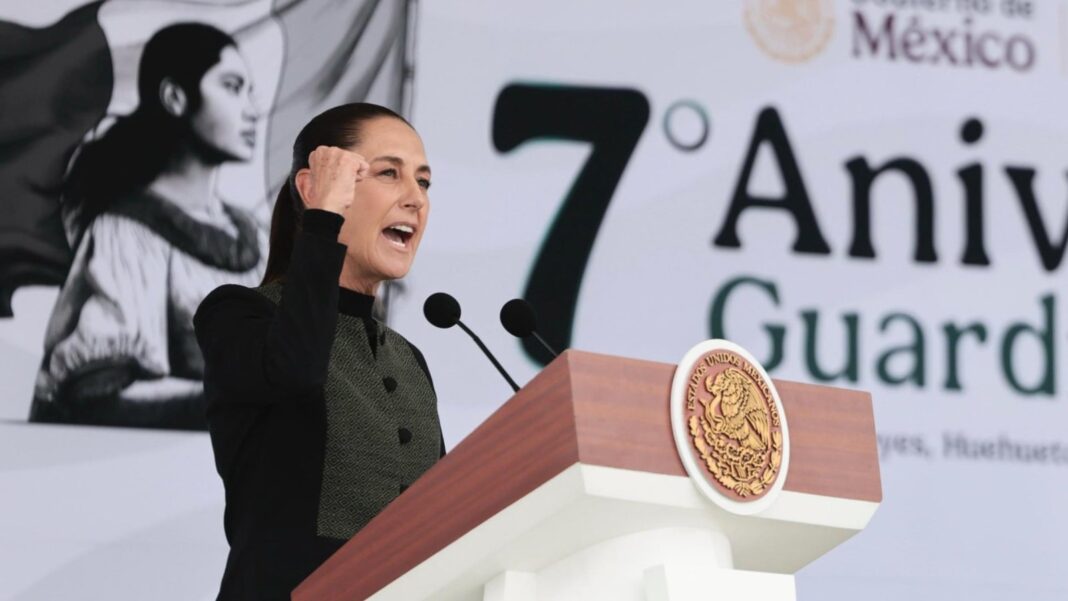 Claudia Sheinbaum durante acto conmemorativo del séptimo aniversario de la Guardia Nacional