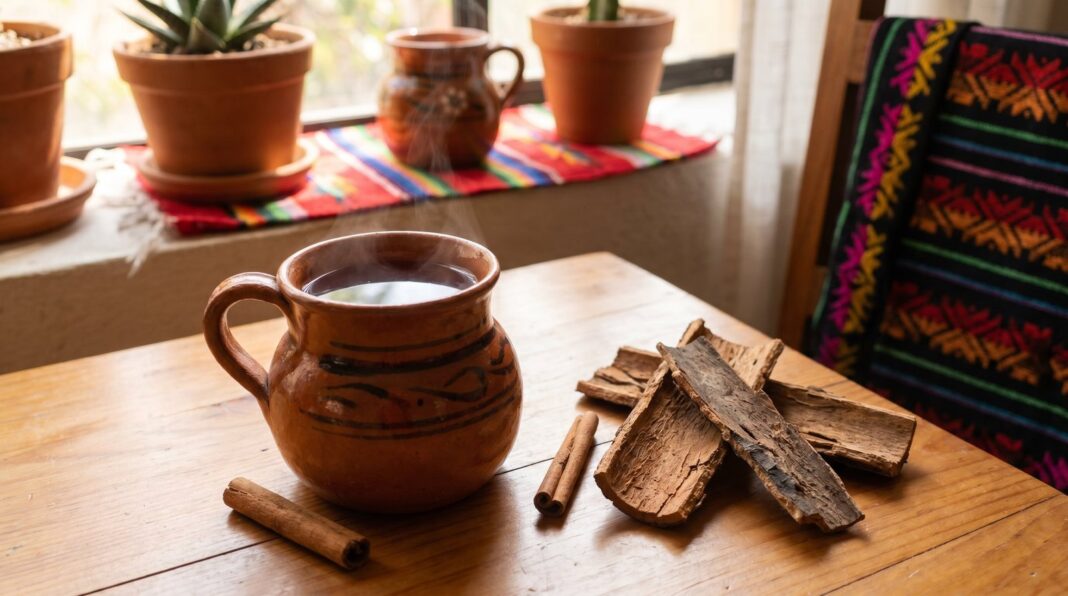Corteza de Cuachalalate y taza de infusión