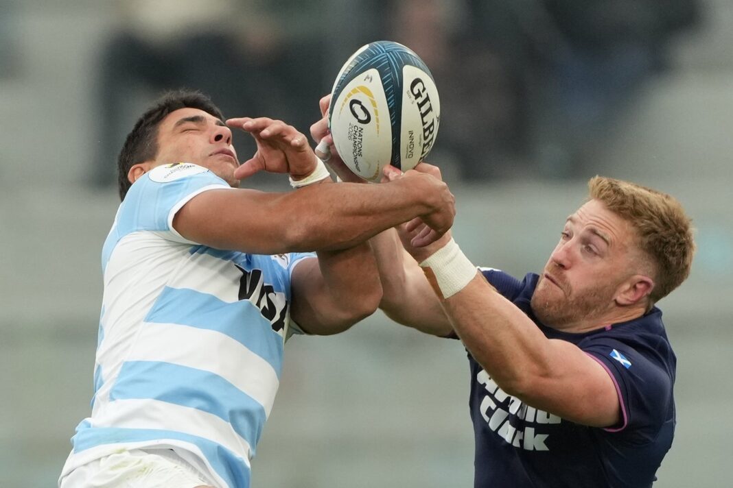 Jugadores de Los Pumas durante un partido de rugby