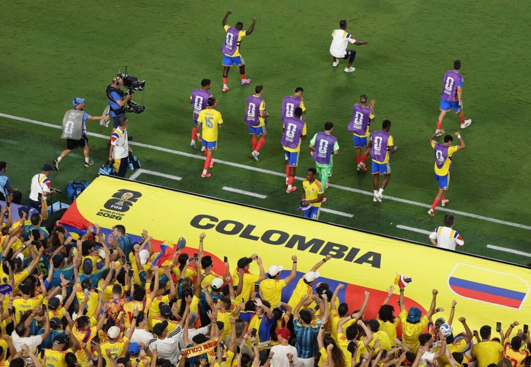 Jugadores de Colombia celebrando el gol ante Ghana en el Mundial 2026