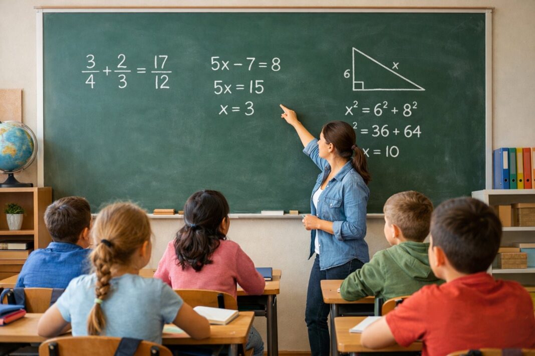 Estudiantes resolviendo problemas matemáticos en un aula argentina