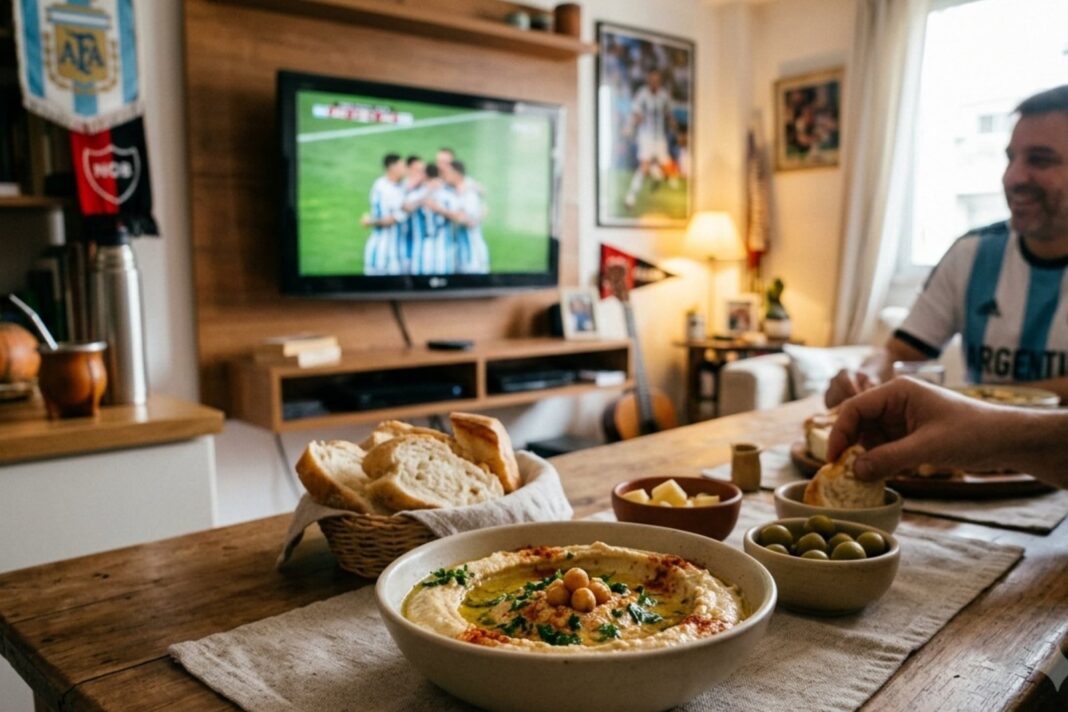 Personas mirando un partido de fútbol en una pantalla