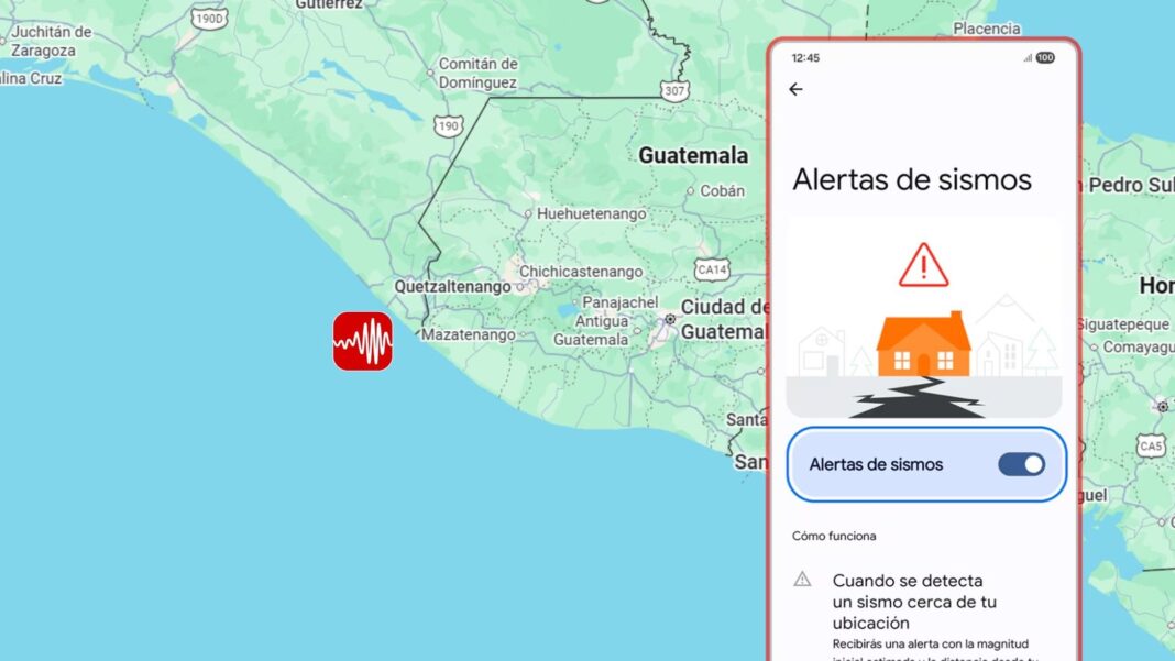 Teléfono móvil mostrando alerta de terremoto de Google