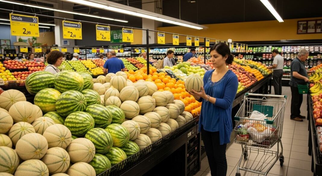 Melón con tallo agrietado sobre una mesa