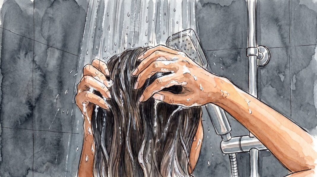 Persona duchándose con agua tibia