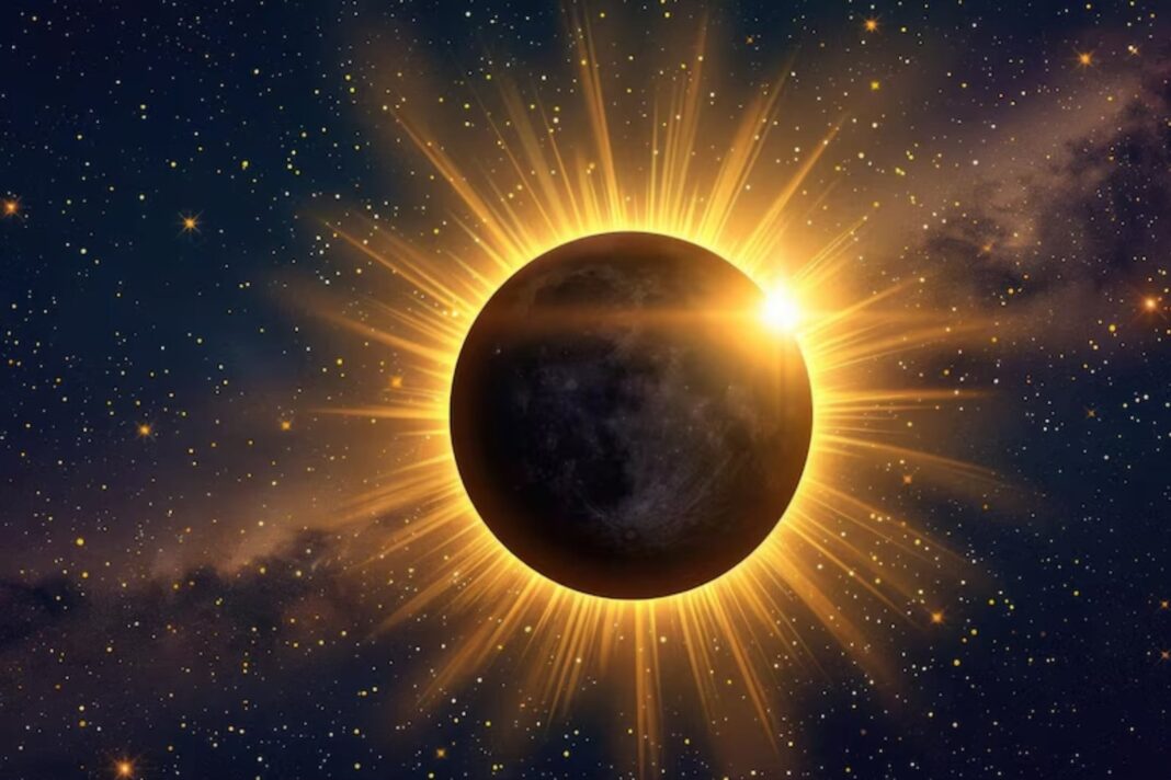 Eclipse solar en el cielo