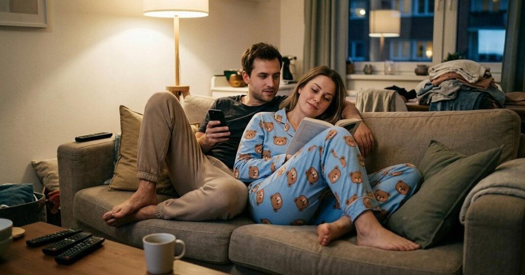 Pareja en la cama con pijamas