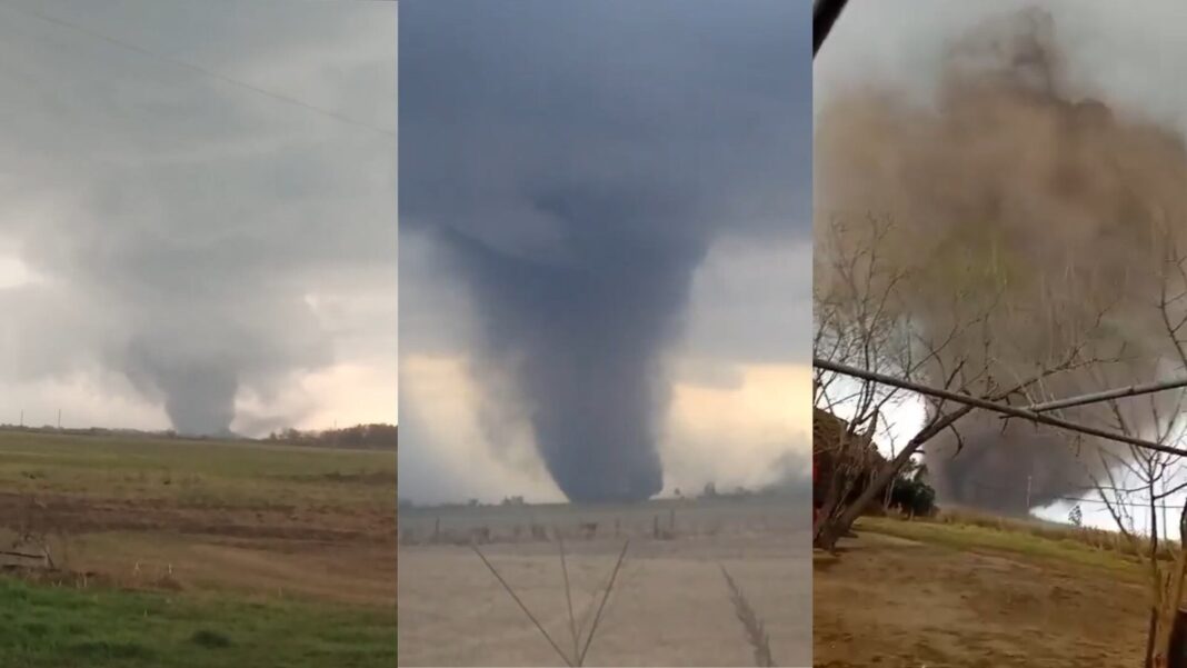Tornado avanzando sobre zonas rurales en Santa Fe