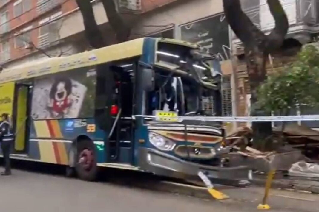 Colectivo de la línea 29 sobre la vereda tras chocar contra un árbol en Palermo