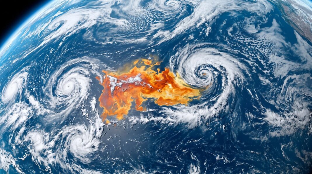 Mapa de temperaturas de la superficie del mar en el Pacífico tropical mostrando anomalías cálidas
