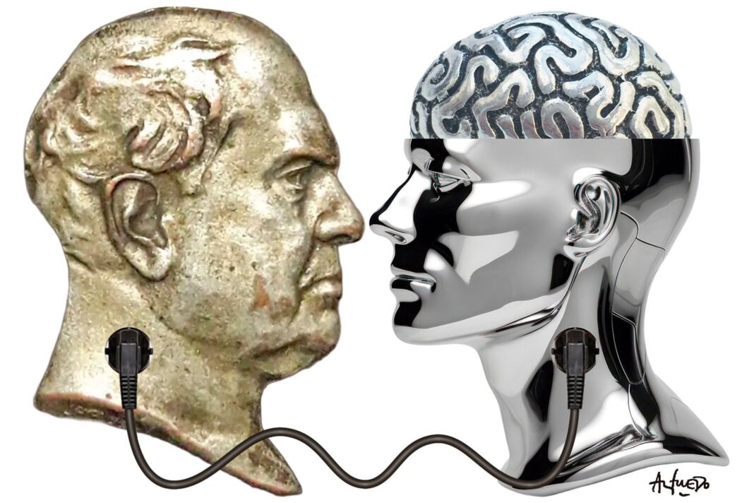 Representación abstracta de una persona interactuando con una interfaz de inteligencia artificial