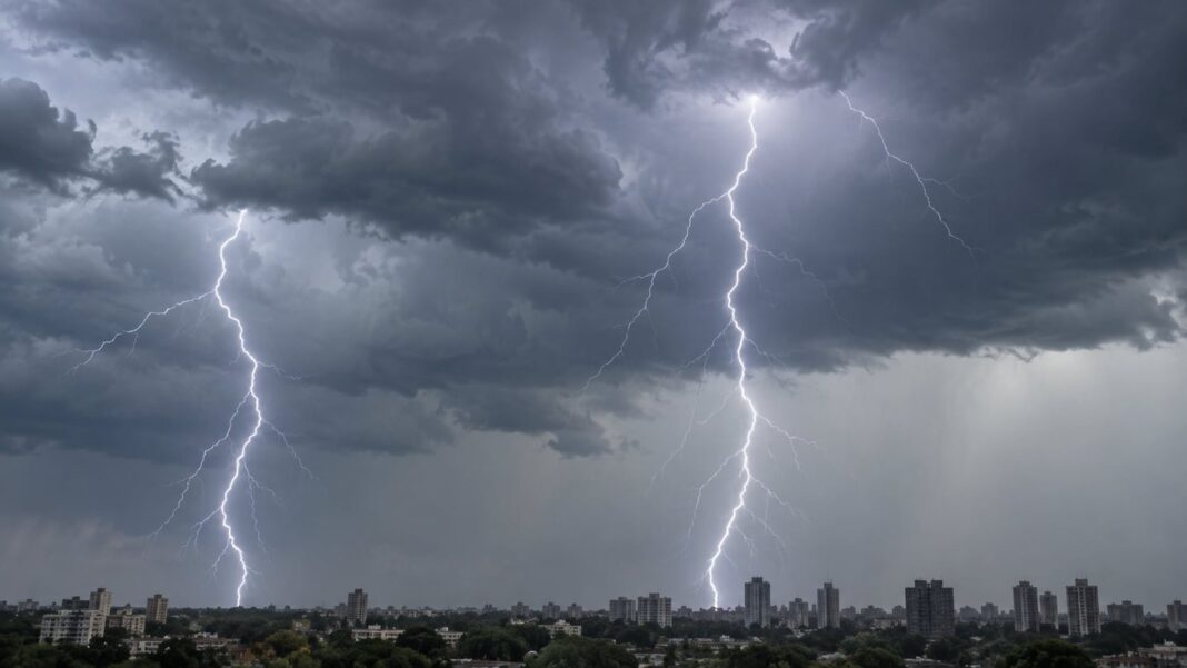 Cielo nublado y viento en la ciudad de Buenos Aires durante el ingreso de un frente frío