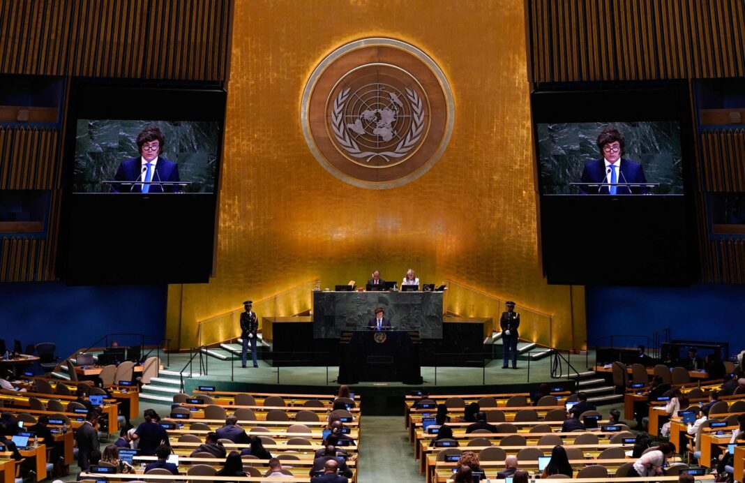 Presidente Javier Milei durante su exposición en la Asamblea General de la ONU