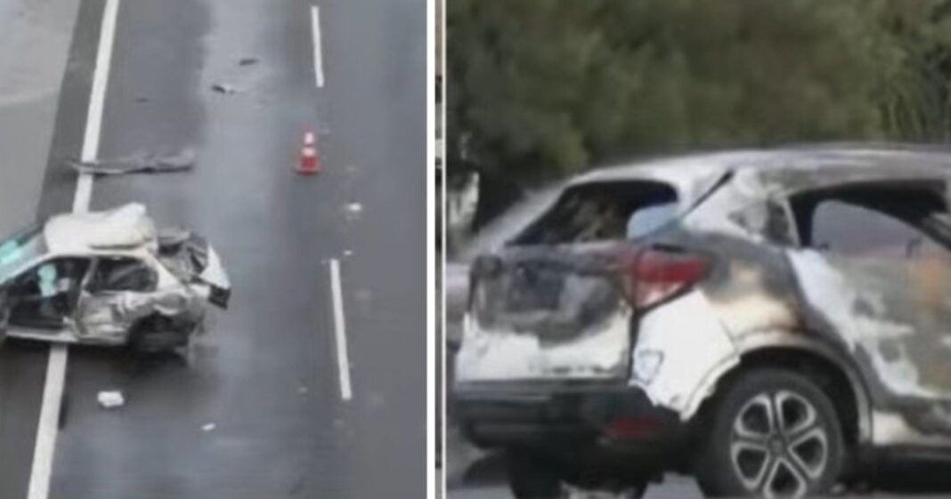 Accidente en la autopista Panamericana con vehículos destruidos y bomberos trabajando en el lugar