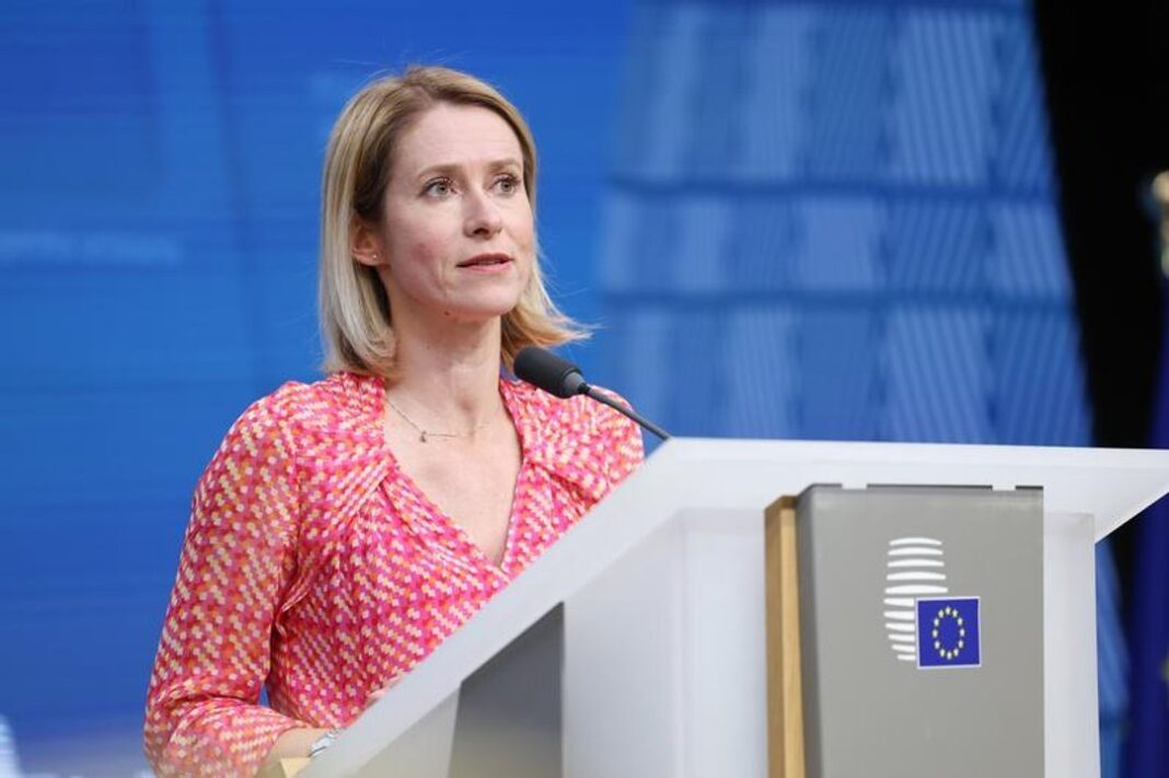 Kaja Kallas, jefa de política exterior de la Unión Europea, en una rueda de prensa