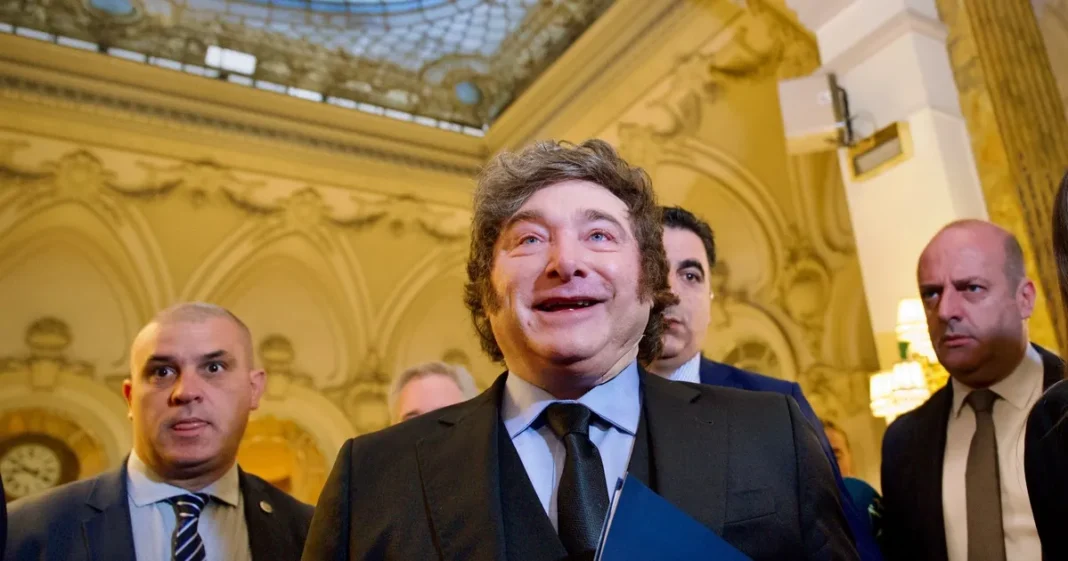 Javier Milei durante su discurso en el Foro Nueva Economía en Madrid
