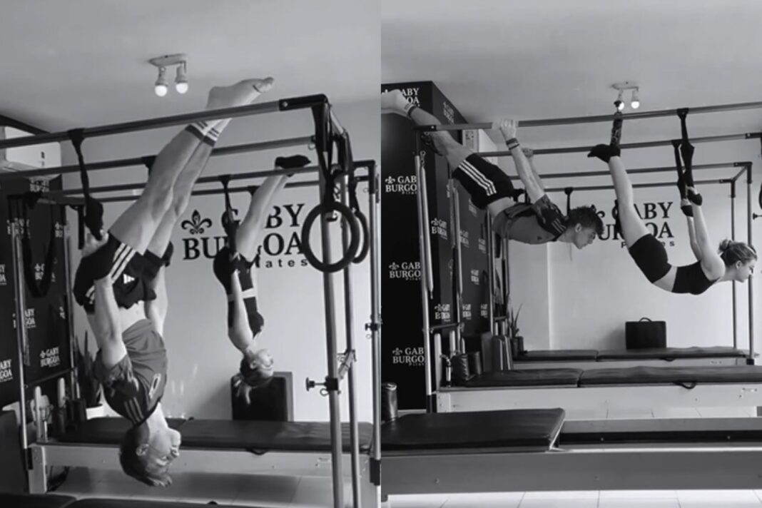 Muna Pauls junto a su novio en una clase de pilates