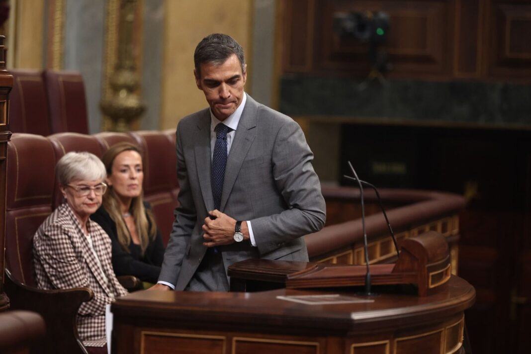 Pedro Sánchez durante el anuncio de elecciones anticipadas en La Moncloa