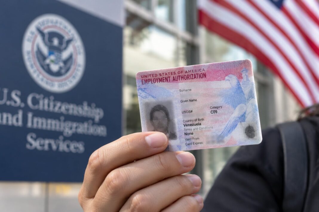 Formulario I-797 de Uscis sobre una mesa junto a un Documento de Autorización de Empleo (EAD)